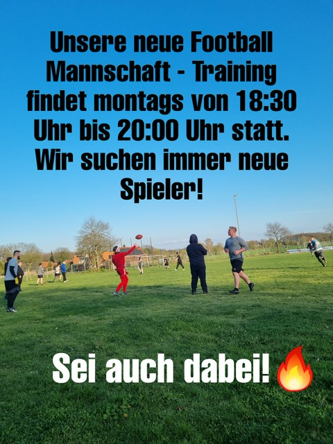 Training Amer. Football immer Montags 18:30-20:00